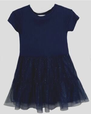 Epic Threads Girls Glitter Tulle Dress Size 3T Short Sleeve Navy Blue Ruffle